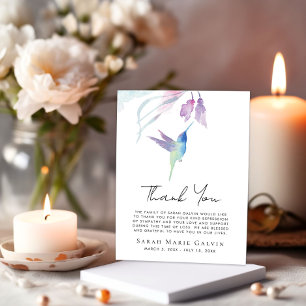 Carte De Remerciements Mémorial photo de l'Aquarelle Florale des colibris