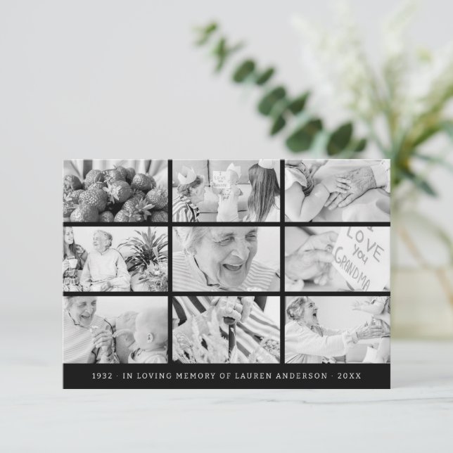 Carte De Remerciements Memorial Simple Modern 9 Photos Grille Prière (Debout devant)