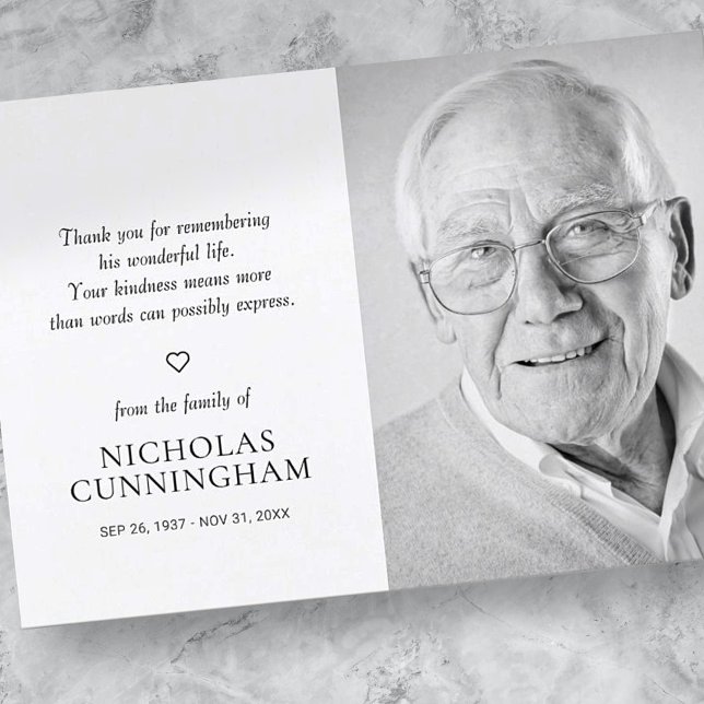 Carte De Remerciements Memorial Simple Photo moderne (Créateur téléchargé)