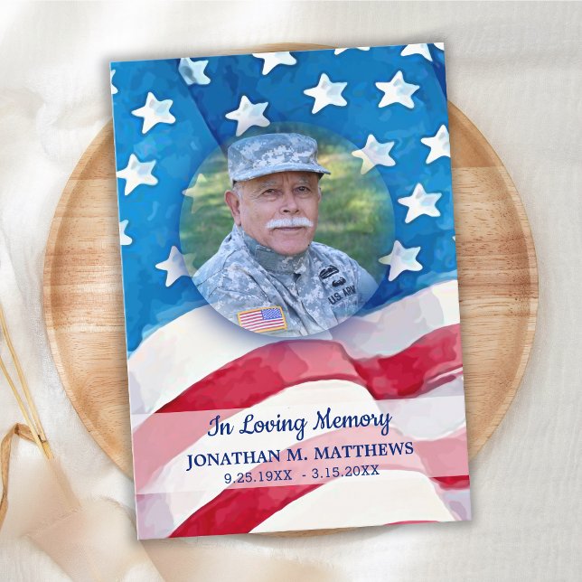 Carte De Remerciements Mémorial US Drapeau Photo Ancien Funéraire Patriot (Créateur téléchargé)