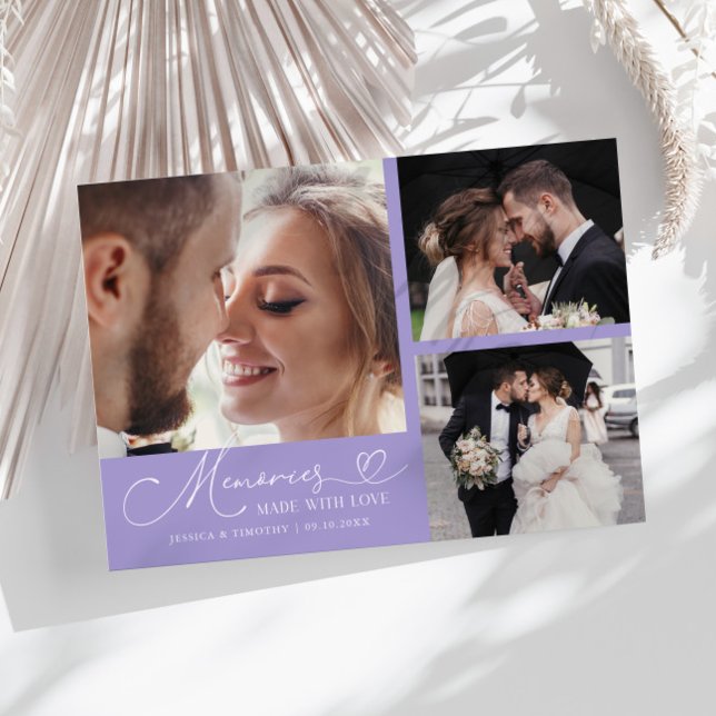 Carte De Remerciements Memories Made With Love Wedding Lilac Photo (Créateur téléchargé)