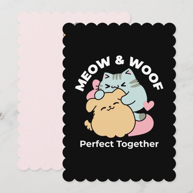 Carte De Remerciements Meow & Woof Perfect Together - Cute Cat and Dog (Devant / Derrière)