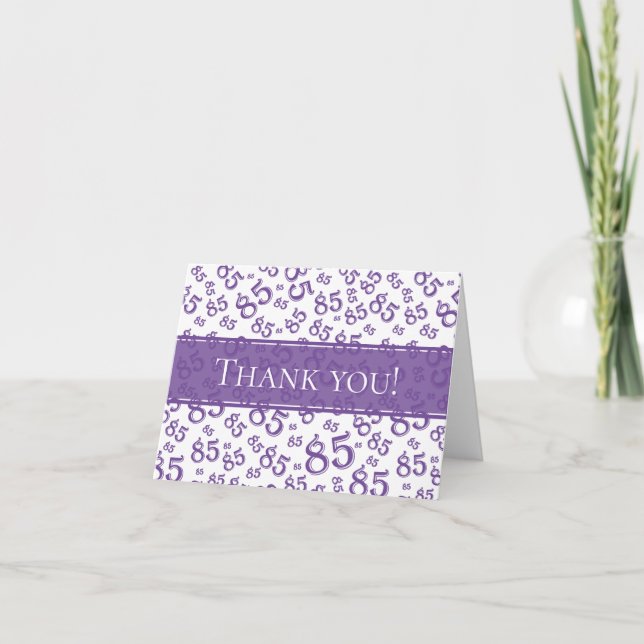 Carte De Remerciements "Merci !" 85e Motif numérique violet et blanc (Devant)