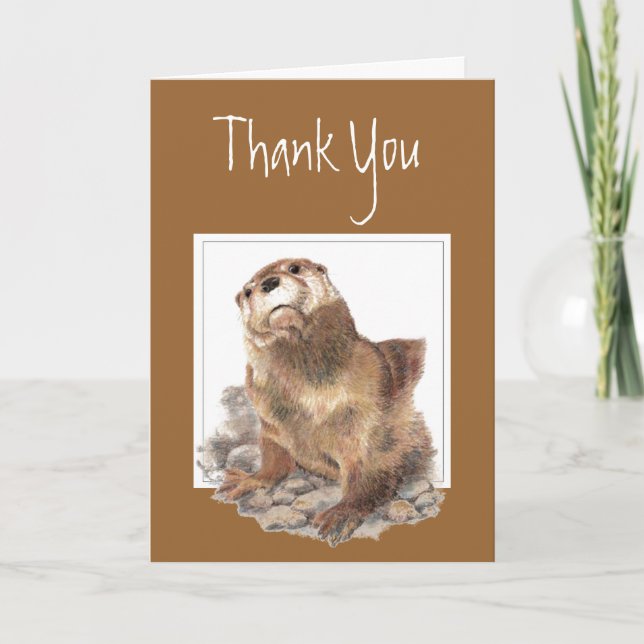 Carte De Remerciements Merci, appréciation, loutre de rivière mignonne, (Devant)