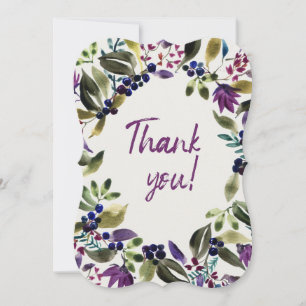 Carte De Remerciements Merci! Aquarelle Peinte Fleurs pourpres