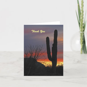 Carte De Remerciements Merci, Blank Inside, Saguaro Cactus au coucher du