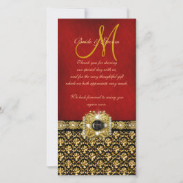 Carte De Remerciements "Merci" damassé or noir rouge