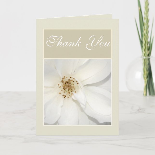 Carte De Remerciements "Merci" fleur beige blanc floral rose (Devant)