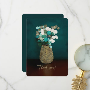 Carte De Remerciements Merci! Fleurs en Dollar D'Argent De Vase Crackées