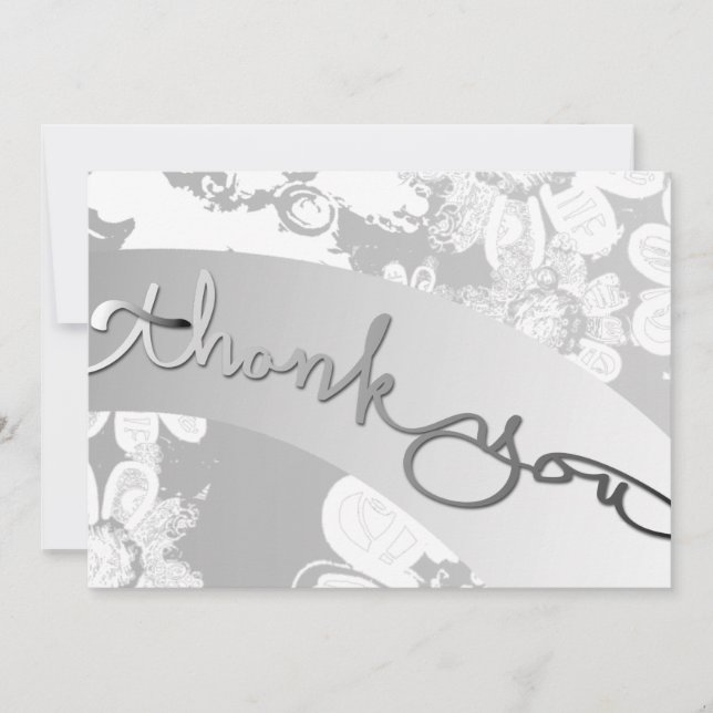 Carte De Remerciements "Merci !" Floral&gris blanc (Devant)