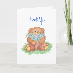 Carte De Remerciements Merci, général, fleurs et ours de nounours