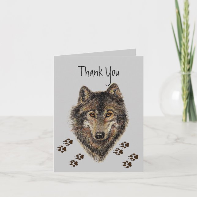 Carte De Remerciements Merci, loups, Loup Traces animal (Devant)