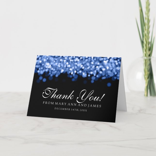 Carte De Remerciements "Merci" Lumières Bleues Brillantes (Devant)