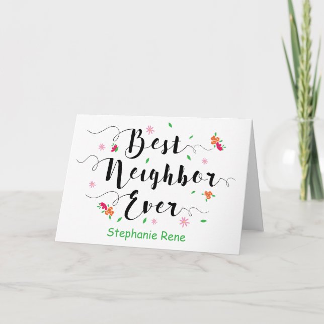Carte De Remerciements Merci, Meilleur Voisin Jamais, avec Fleurs (Devant)