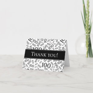 Carte De Remerciements "Merci !" Noir et blanc Numéro 100 Motif