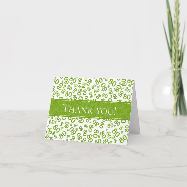 Carte De Remerciements "Merci !" Numéro vert et blanc 80 Motif (Devant)