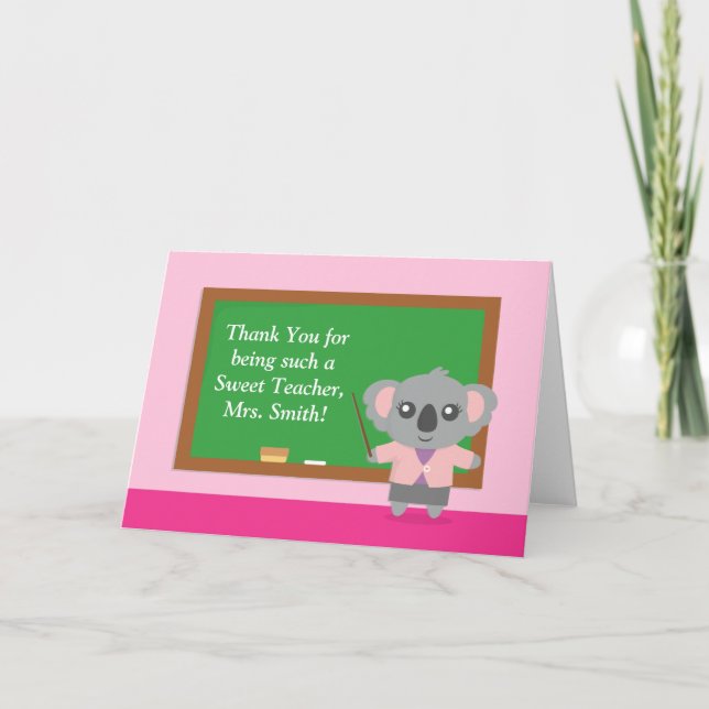 Carte De Remerciements Merci, ours de koala, appréciation de professeur (Devant)