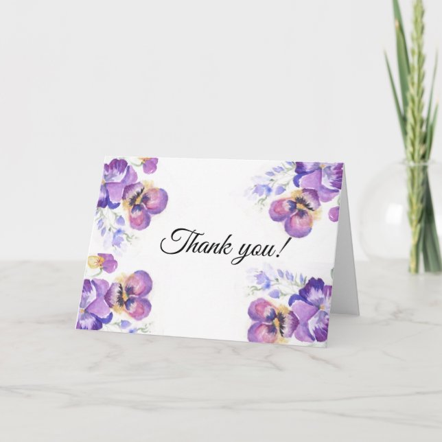 Carte De Remerciements Merci, pensées violettes florales (Devant)