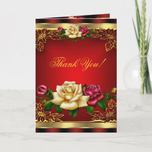 Carte De Remerciements Merci, Roses Crème Rouge Or Élégant 6