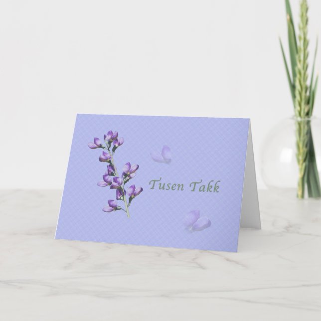 Carte De Remerciements Merci, Tusen Takk, Norvégien, Pois doux violet (Devant)