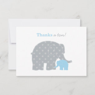 Carte De Remerciements Mère bébé éléphant bleu points gris garçon