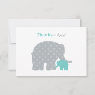 Carte De Remerciements Mère et bébé Eléphant Douche Aqua bleu et gris