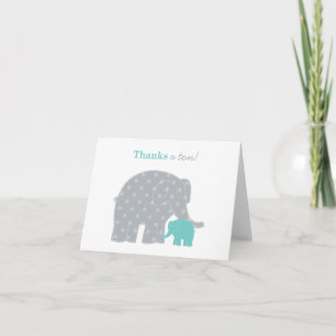 Carte De Remerciements Mère et bébé Eléphant Douche Aqua bleu et gris