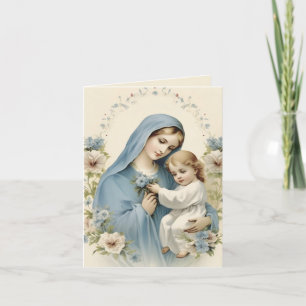 Carte De Remerciements Mère Marie Bébé Jésus Floral Religieux