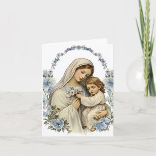 Carte De Remerciements Mère Marie Bébé Jésus Floral Religieux