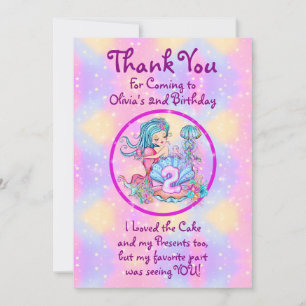 Carte De Remerciements Mermaid 2e anniversaire Modifier Modifier le texte