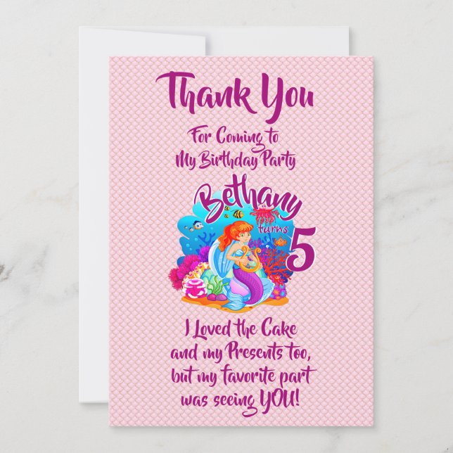 Carte De Remerciements Mermaid 2e anniversaire Modifier Modifier le texte (Devant)