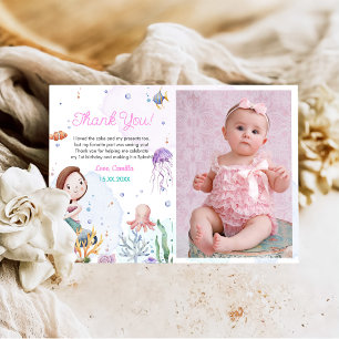 Carte De Remerciements Mermaid Girl 1st Birthday Party Photo