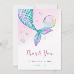 Carte De Remerciements Mermaid Queue avec bulles Anniversaire