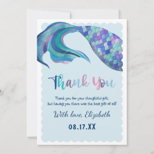 Carte De Remerciements Mermaid Tail Arrière - plan fête d'anniversaire 