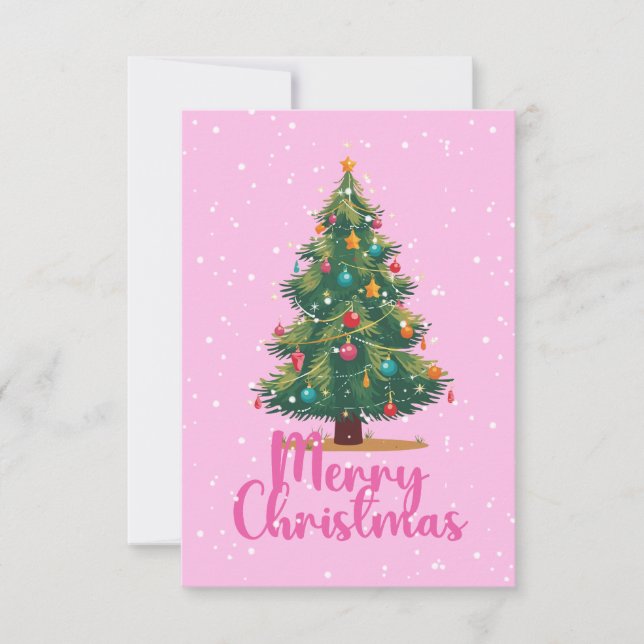 Carte De Remerciements Merry Christmas, Christmas Tree, Holiday, Pink (Devant)