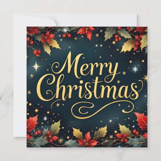 Carte De Remerciements Merry Christmas Red/Gold Berries (Devant)