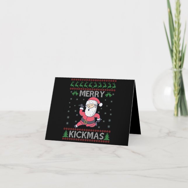 Carte De Remerciements Merry Kickmas Funny Karaté Père Noël Famille de No (Devant)