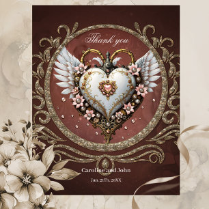 Carte De Remerciements Merveilleux coeur noble steampunk avec ailes.