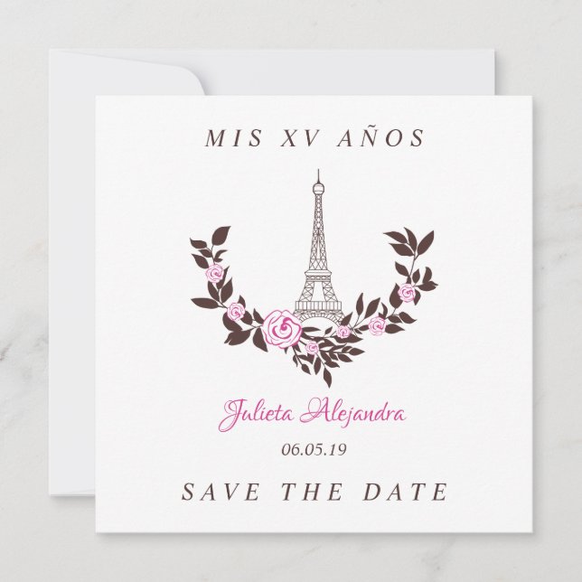 Carte De Remerciements Mes Quinze années Conception Florale Paris Rosé (Devant)