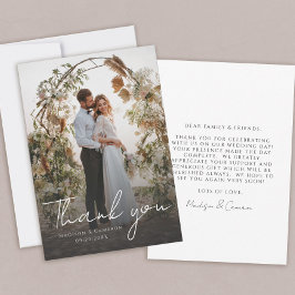 Carte De Remerciements Message photo personnalisé de mariage élégant
