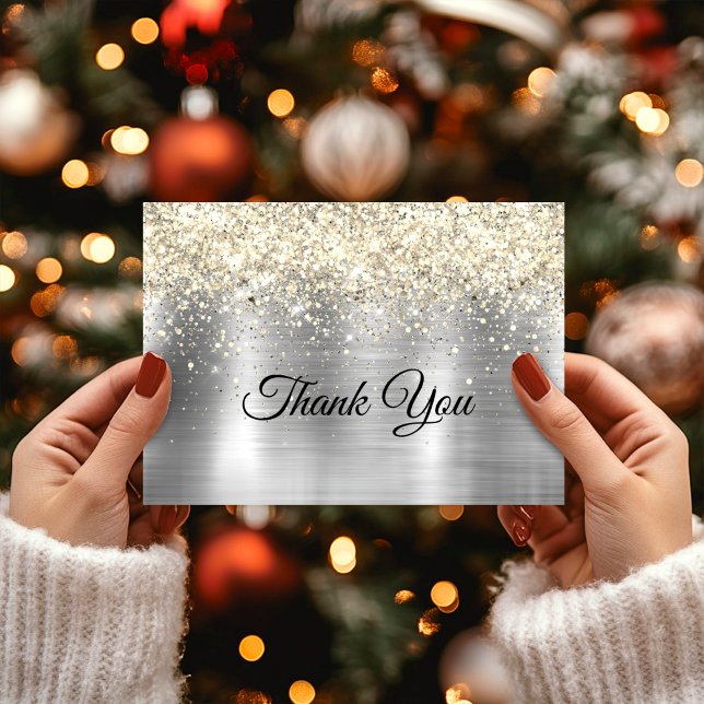 Carte De Remerciements Métal brossé Noël argent or faux brillant (Créateur téléchargé)