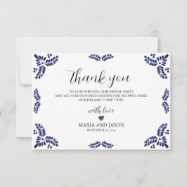 Carte De Remerciements Mexican Talavera Black Floral Minimalist Wedding