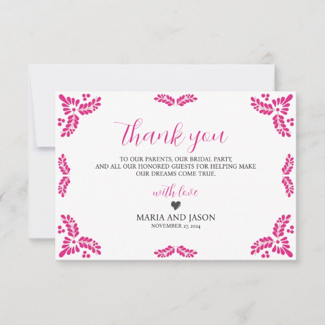 Carte De Remerciements Mexican Talavera Pink Floral Minimalist Wedding (Devant)