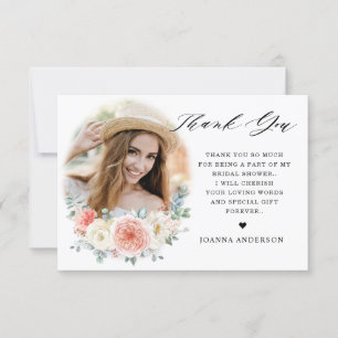 Carte De Remerciements Mi-été Peach Pastel Fête de l'mariée florale rose