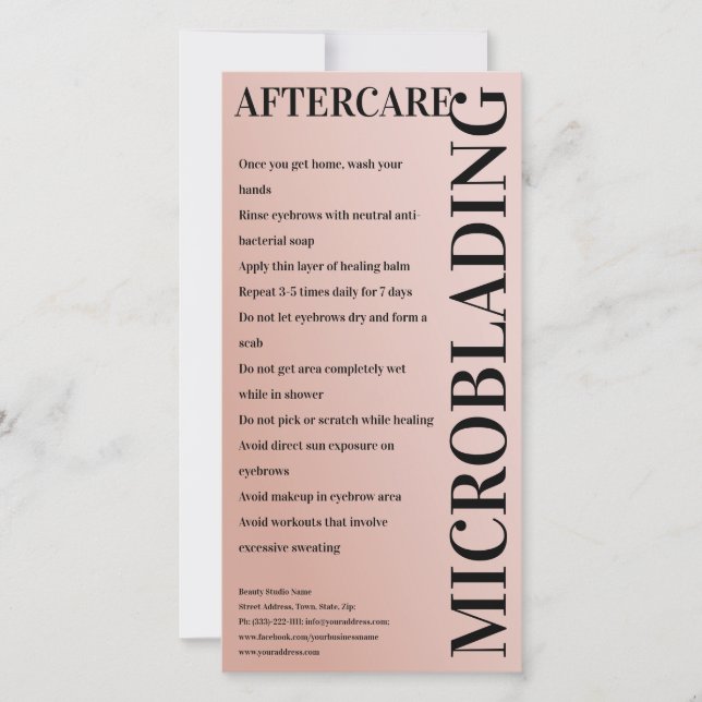 Carte De Remerciements Microblading Post-Care Peony Rose Dégradé minimal (Devant)
