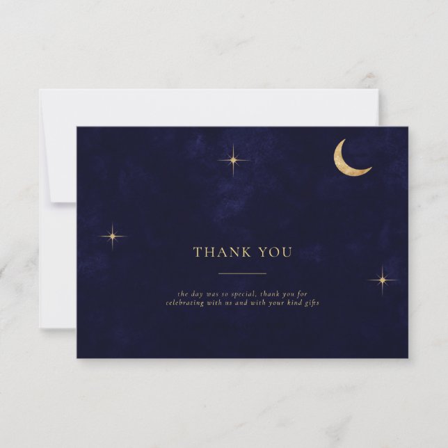 Carte De Remerciements Midnight Celestial Gold Moon Stars Mariage photo (Devant)