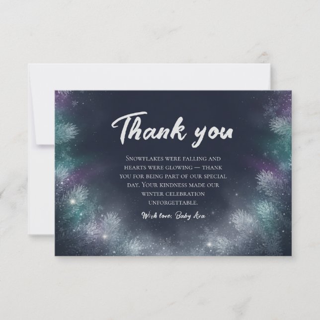 Carte De Remerciements Midnight Navy Winter Pine Baby Shower Thank You (Devant)