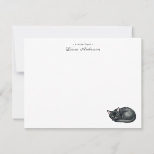 Carte De Remerciements Mignon chat noir aquarelle personnalisé à plat