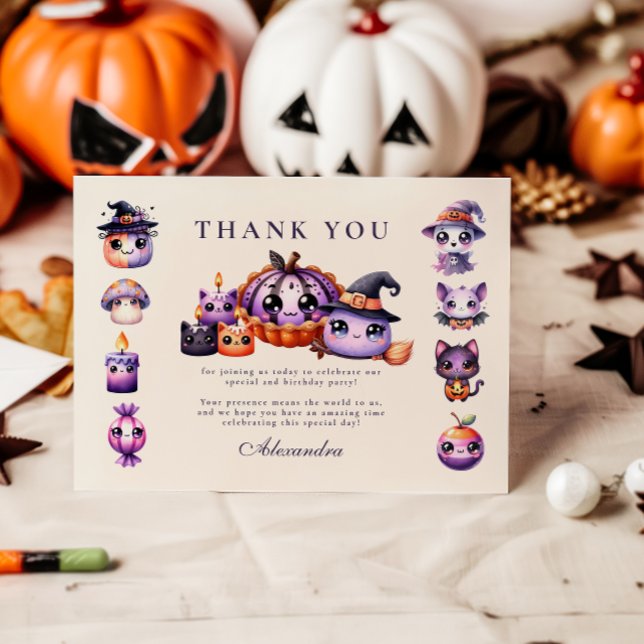 Carte De Remerciements Mignon Fantôme 2e Anniversaire Halloween Pastel Ka (Créateur téléchargé)