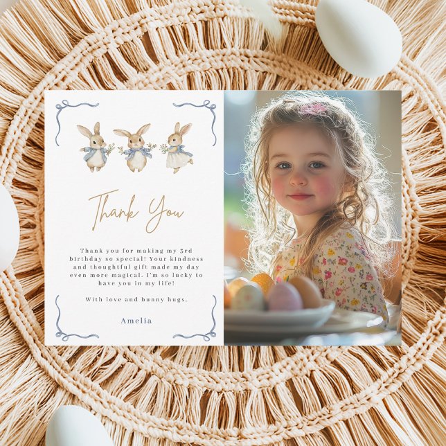 Carte De Remerciements Mignon Lapin de Pâques Enfant 3ème Anniversaire Fê (Créateur téléchargé)
